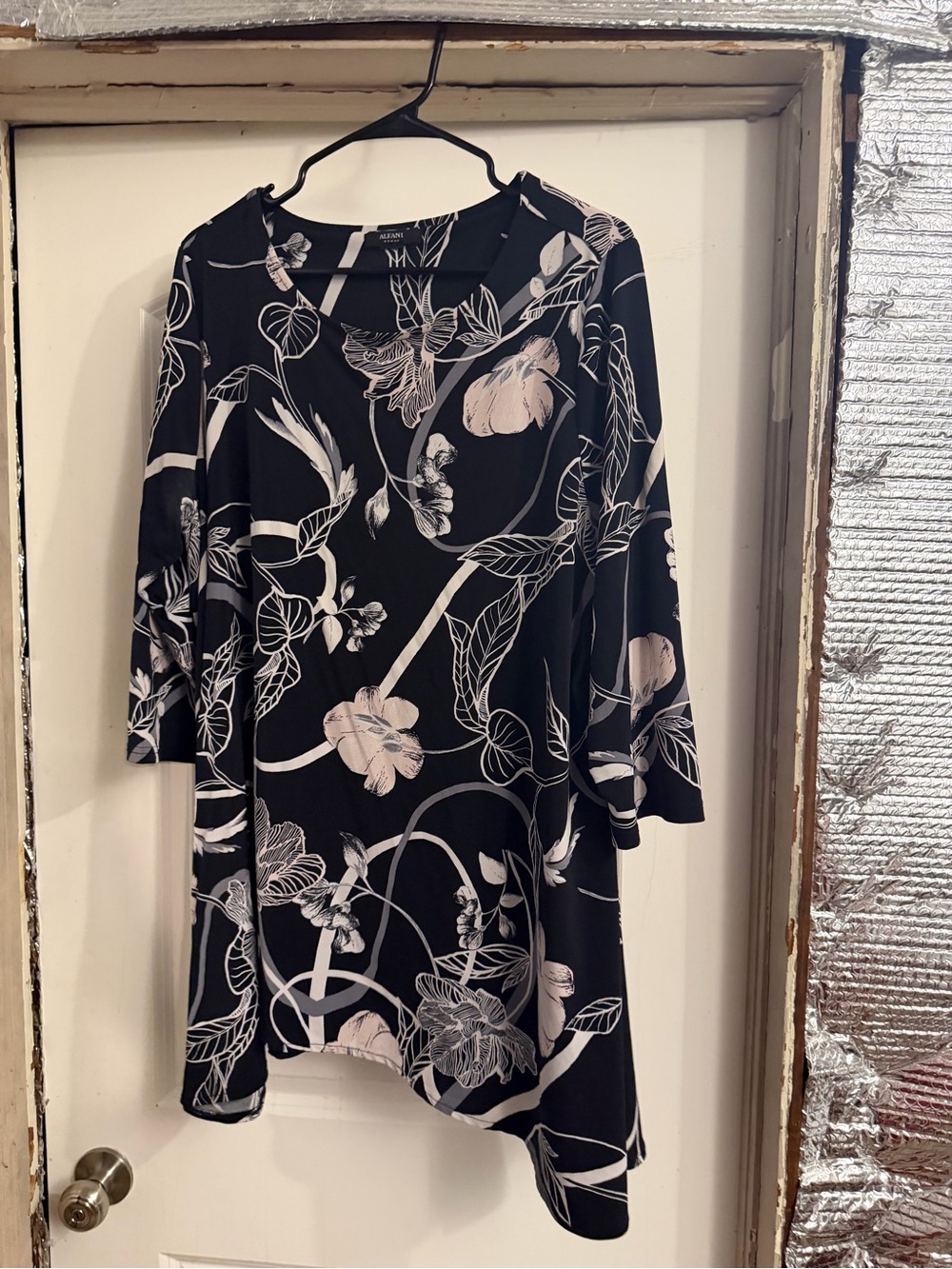 Alfani Black Floral Scoop Neck Tunic with Pink & White Accents